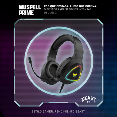 Audifonos Alambricos On Ear Muspell Prime Gaming Beast STF Bocina 50mm Micrófono Luz Led Lila