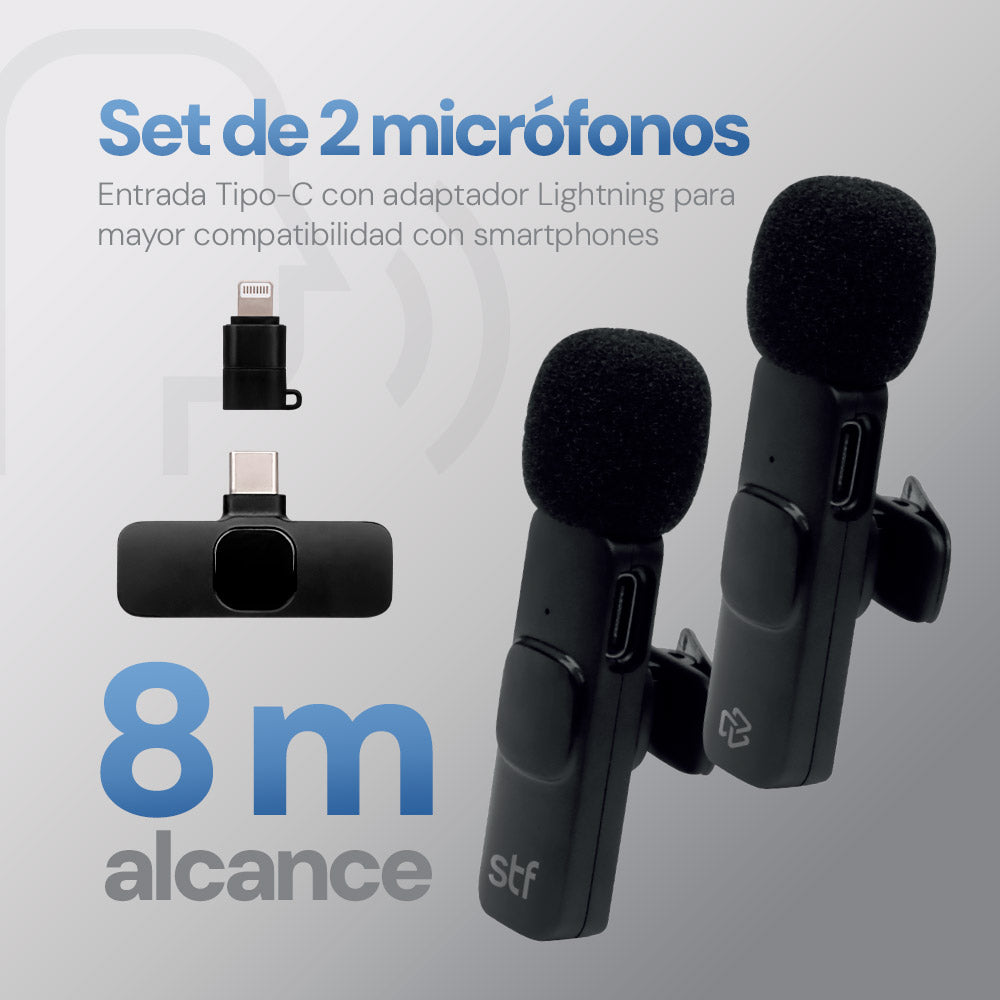 Kit STF 2 Micrófonos inalámbricos para celular Tipo C - Lightning con estuche