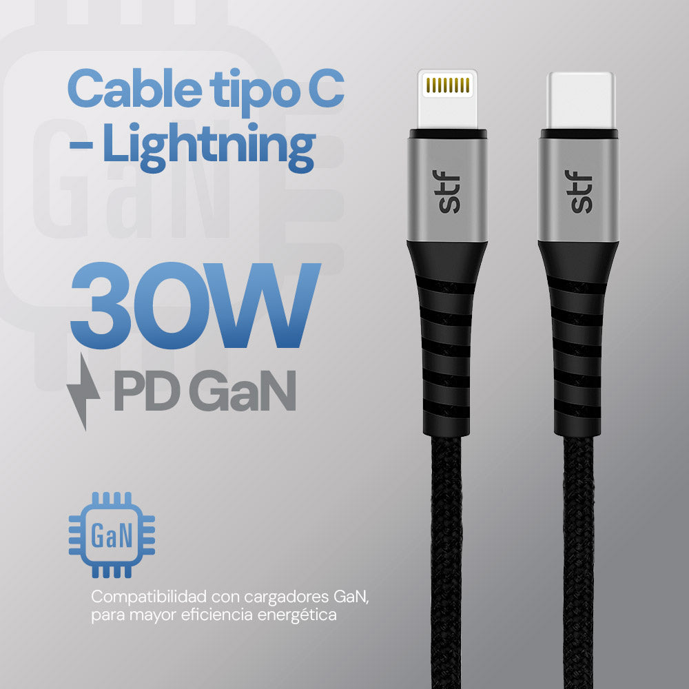 Cable Tipo C a Lightning STF 1.8m Carga Ultra Rápida 30W MFi Certificado