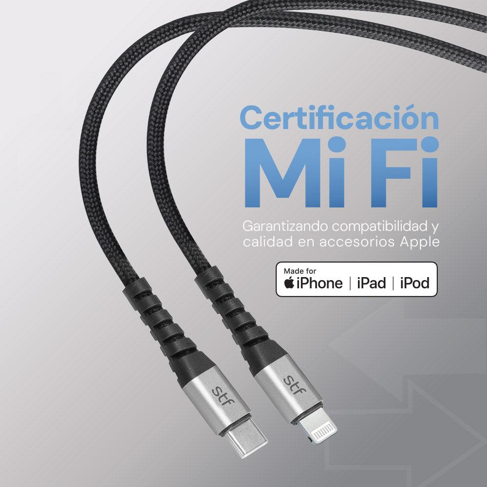 Cable Tipo C a Lightning STF 1.8m Carga Ultra Rápida 30W MFi Certificado