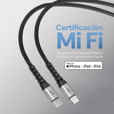 Cable Tipo C a Lightning STF 1.8m Carga Ultra Rápida 30W MFi Certificado