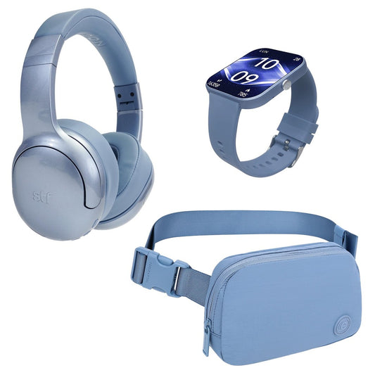 3 kit all in one STF: Audifonos On Ear + Smartwatch + Crossbody Azul