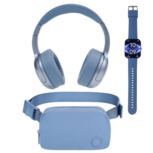 3 kit all in one STF: Audifonos On Ear + Smartwatch + Crossbody Azul