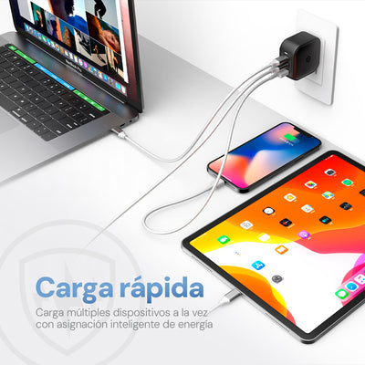 Cargador Pared STF GaN 65W 3 Salidas + Adaptadores UK/EU/AU Carga Ultra Rápida