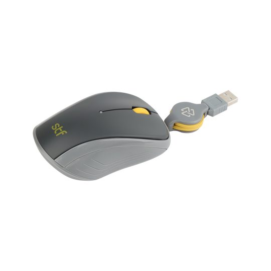 Mouse Alámbrico Retráctil VIVA: 1600 DPI, Ergonómico, USB, 80cm, Gris Grafito