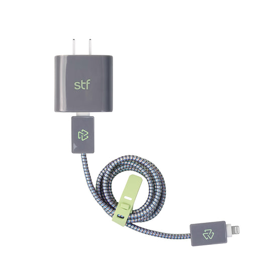 3 Pack Carga Ultra Rápida VIVA: Cargador 20W + Cable Tipo C-Lightning + Kit protector Gris