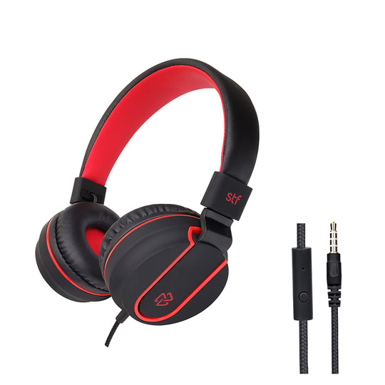 Audífonos OE alámbrico VIVA: Micrófono, 40mm Rojo