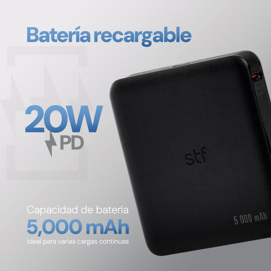 Batería Power Bank: 5000mAh, Carga Ultra Rápida, 20W