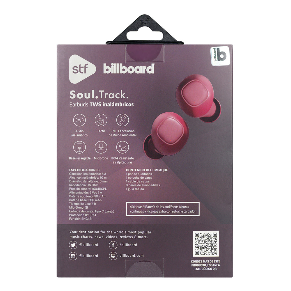 Audifonos Inalambricos Tws Soul Track STF - Billboard 40hrs Uso ENC Protección IPX4 Vino