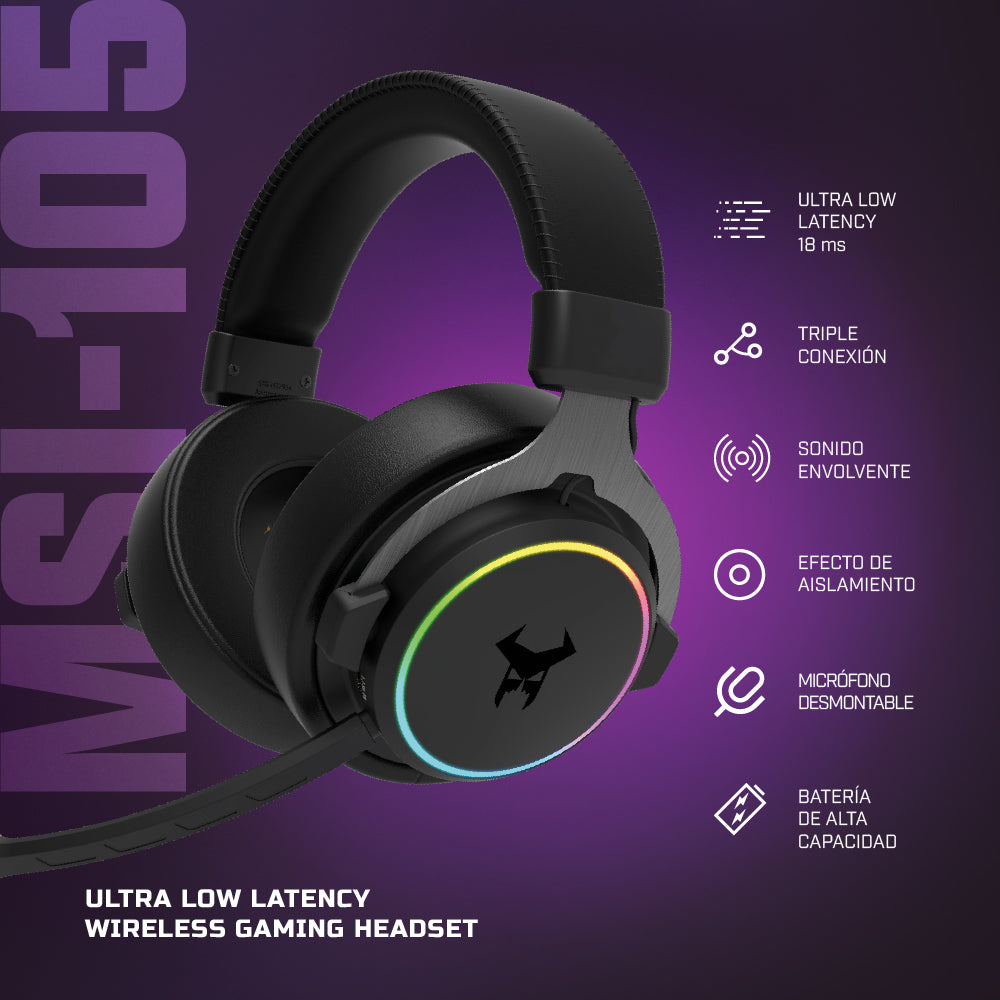 Audífonos Gamer Inalámbricos On ear Beast STF MSI-105 Videojuegos, Micrófono removible, 12 hrs uso, Low Latency, Luz RGB