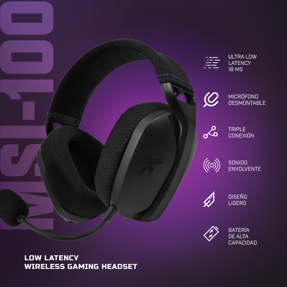 Audifonos Inalambricos On Ear MSI-100 Gaming Beast STF Micrófono removible 15Hrs Uso