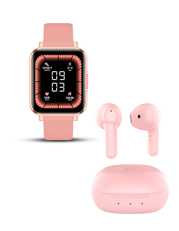 Kit STF Smartwatch Reloj Kronos Optimum Rosa + Audífonos True Wireless Kun