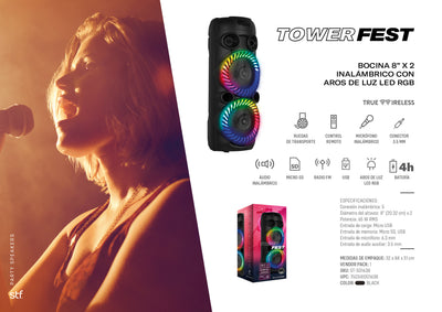 Bocina Portatil Tower Fest STF 65W 4hrs Uso Funcion Tws