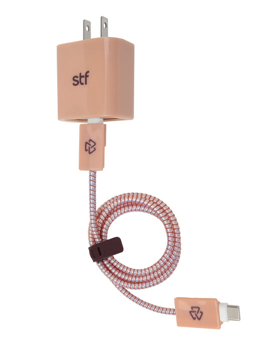 3 Pack Carga Ultra Rápida VIVA: Cargador 20W + Cable Tipo C-Tipo C + Kit protector Nude