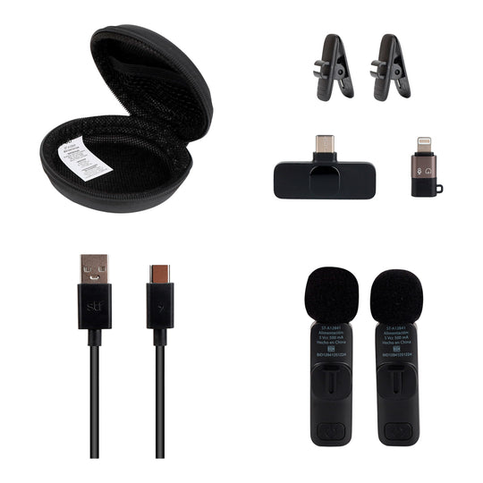 Kit 2 Micrófonos inalámbricos para celular | STF | Tipo C - Lightning con estuche