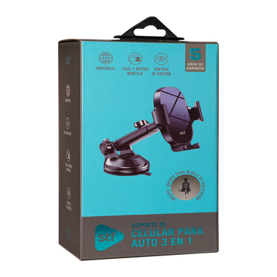 Soporte Celular Auto STF 3 en 1 Tablero, Parabrisas, Ventilación 360° Automático