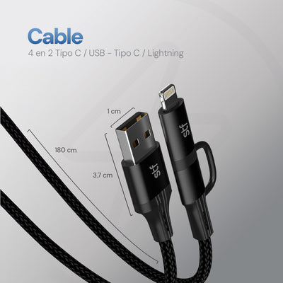 Cable 4 en 1 Tipo C/USB a Tipo C/Lightning STF 60W Carga Rápida 1.8m