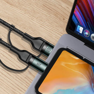 Cable 4 en 1 Tipo C/USB a Tipo C/Lightning STF 60W Carga Rápida 1.8m