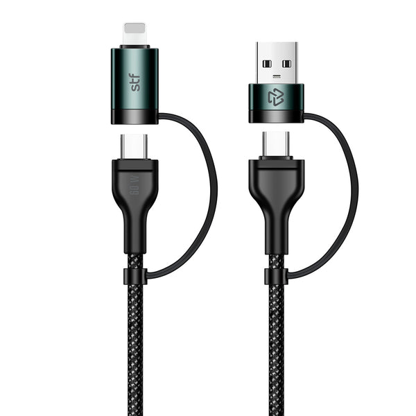 Cable 4 en 1 Tipo C/USB a Tipo C/Lightning 60W Carga Rápida 1.8m