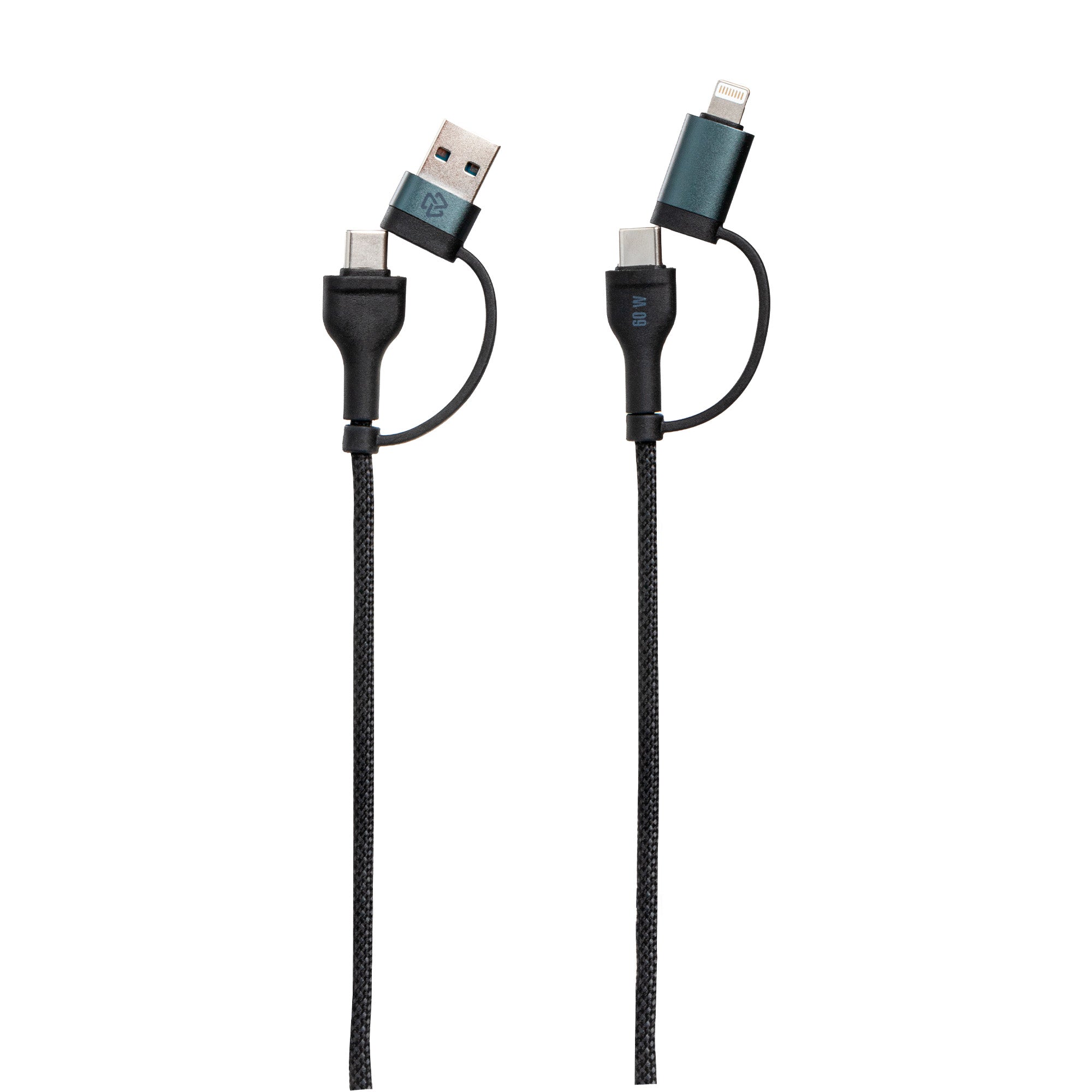 Cable 4 en 1 Tipo C/USB a Tipo C/Lightning STF 60W Carga Rápida 1.8m