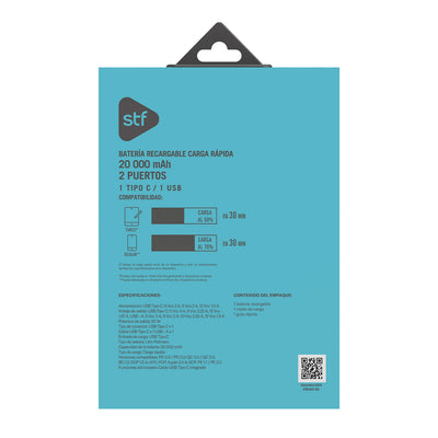 Batería Portátil Power Bank STF 20000 mAh 20W PD Cable tipo C Lila