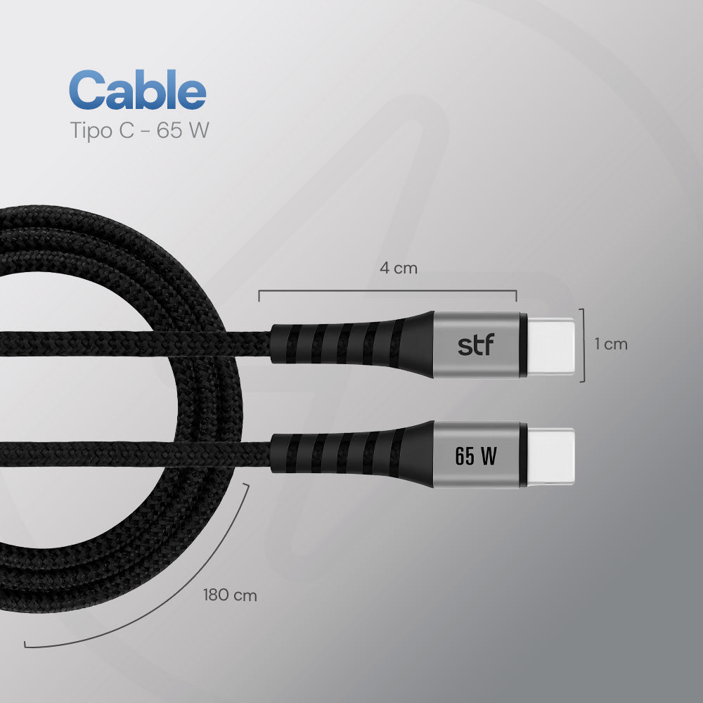 Cable Ultra Carga Rapida Tipo-C a Tipo-C STF 65W Trenzado 1.8m