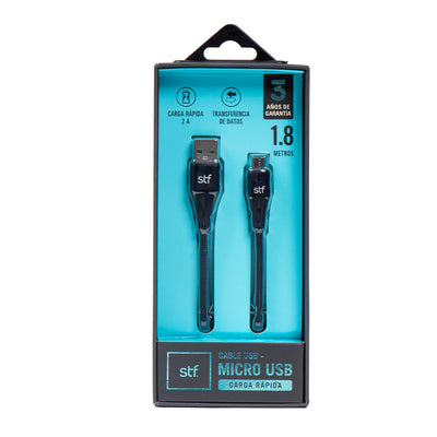 Cable USB a Micro USB STF 1.8m Carga Rápida 2A Transferencia Datos