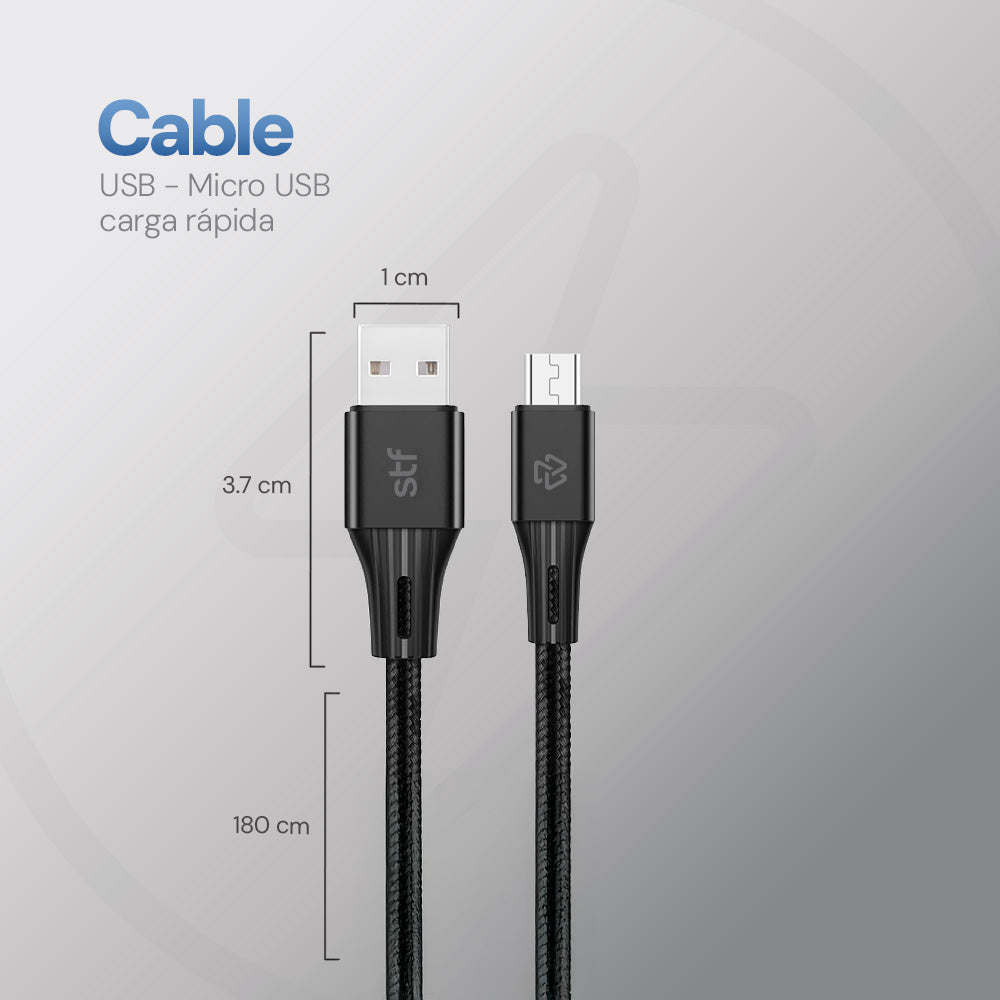Cable USB a Micro USB STF 1.8m Carga Rápida 2A Transferencia Datos