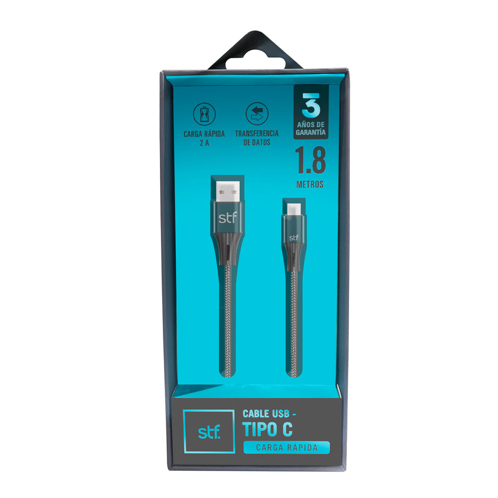 Cable USB a Tipo C STF 1.8m Carga Ultra Rápida 32W Transferencia Datos Negro