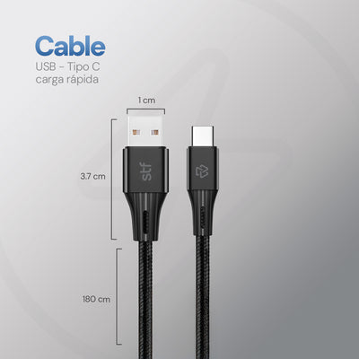 Cable USB a Tipo C STF 1.8m Carga Ultra Rápida 32W Transferencia Datos Negro