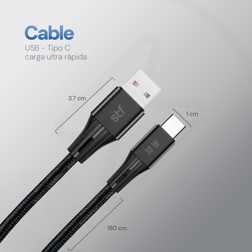 Cable USB a Tipo C STF 1.8m Carga Ultra Rápida 3A Transferencia Datos