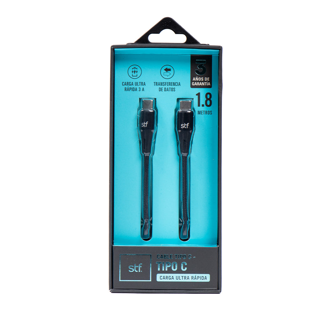 Cable Tipo C a Tipo C STF 1.8m Carga Ultra Rápida 3A Transferencia Datos
