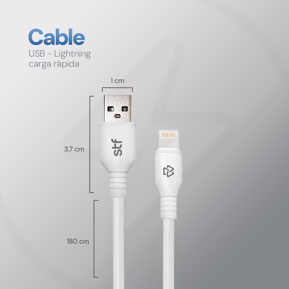 Cable USB a Lightning STF 1.8m Carga Rápida 2A Transferencia Datos Blanco