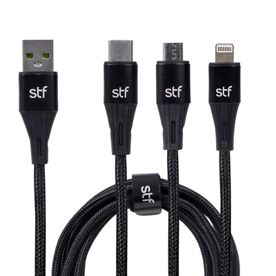Cable 3 en 1 STF USB a Micro USB/Tipo C/Lightning Carga Rápida 2A 1.8m