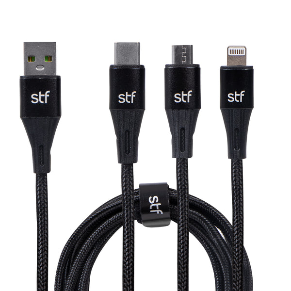 Cable Carga Rápida | STF 3 en 1 | 1.8 metros Micro USB Tipo C Lightning
