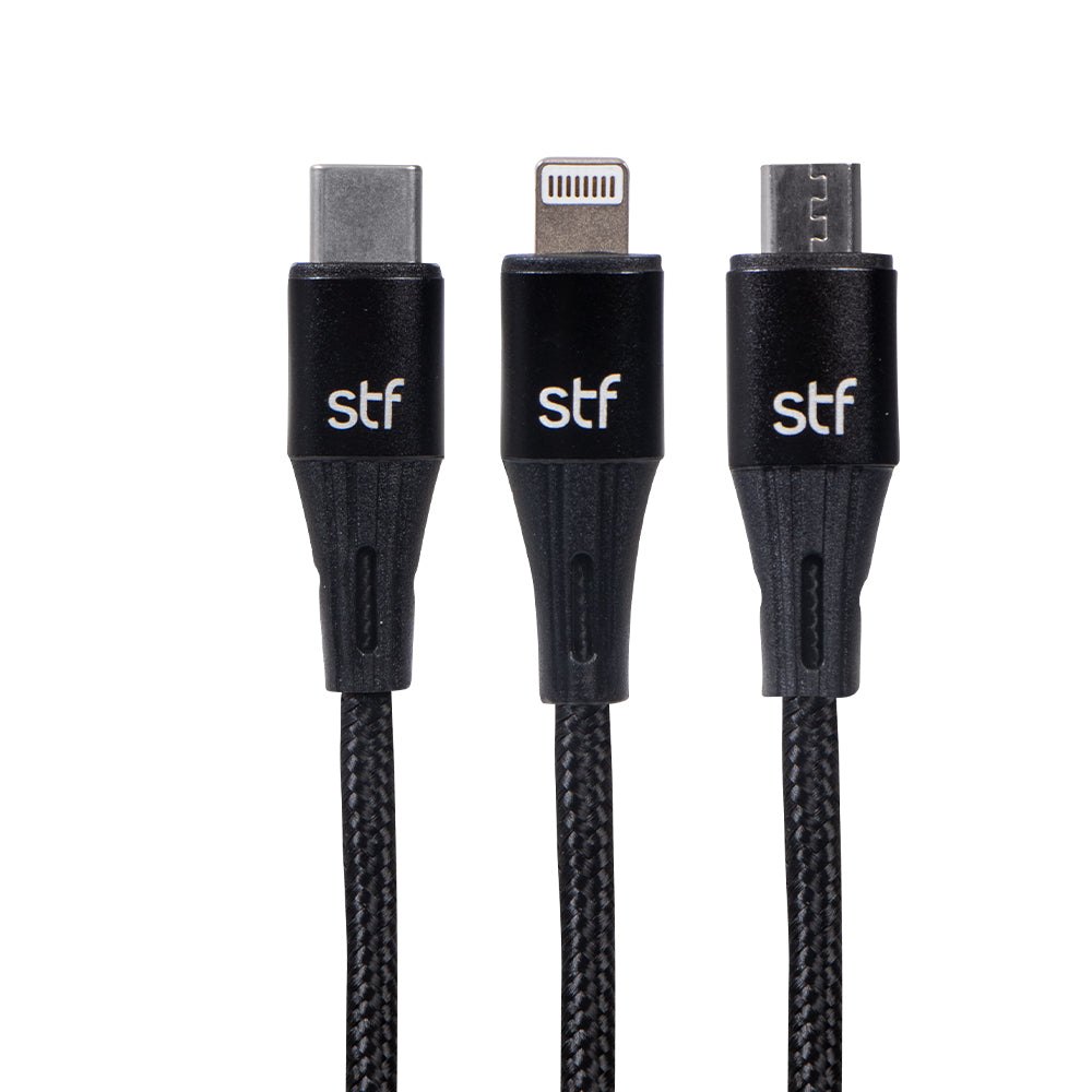 Cable 3 en 1 STF USB a Micro USB/Tipo C/Lightning Carga Rápida 2A 1.8m