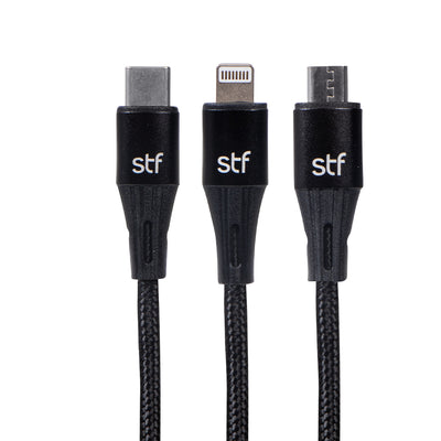Cable 3 en 1 STF USB a Micro USB/Tipo C/Lightning Carga Rápida 2A 1.8m