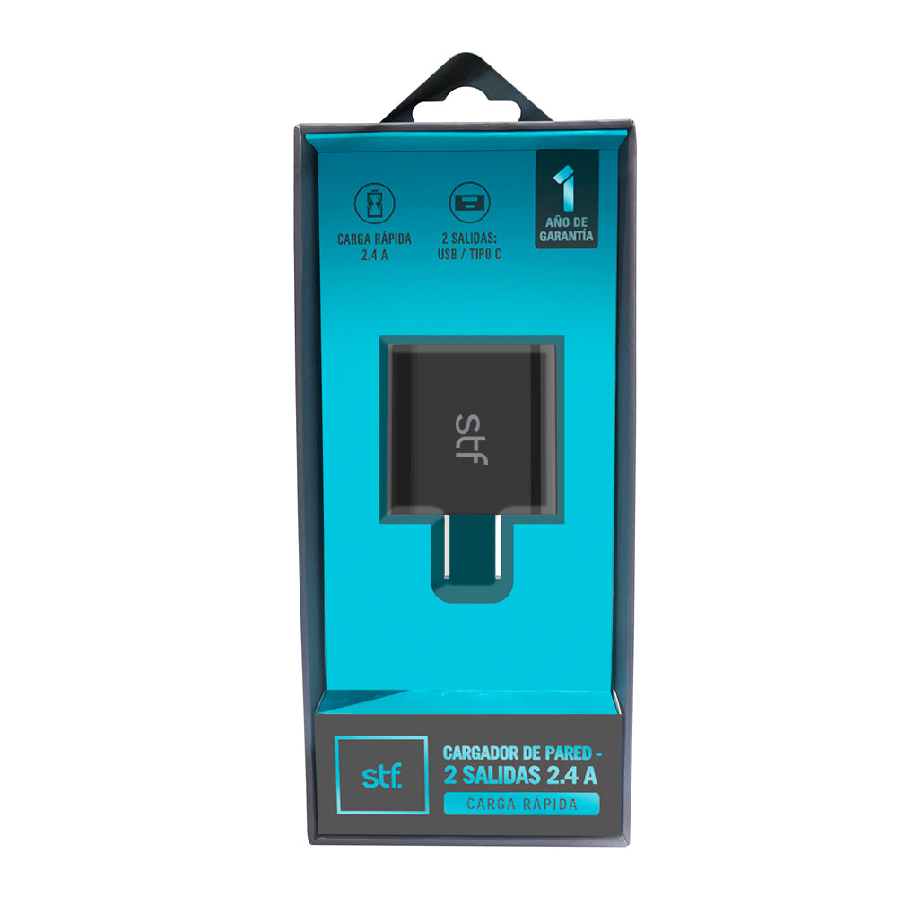 Cargador Pared STF 12W Doble Salida Carga Rápida 2.4A Tipo C + USB