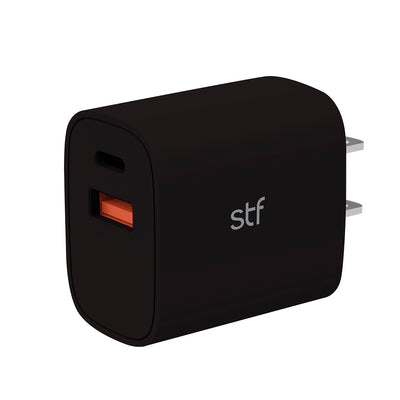 Cargador Pared STF 20W Doble Salida Carga Ultra Rápida 3A Tipo C + USB negro