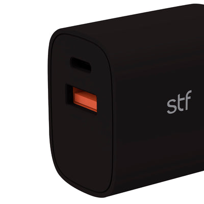 Cargador Pared STF 20W Doble Salida Carga Ultra Rápida 3A Tipo C + USB negro