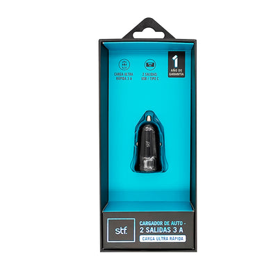 Cargador Auto Dual STF Carga Ultra Rápida 20W Tipo C PD + USB QC 3.0
