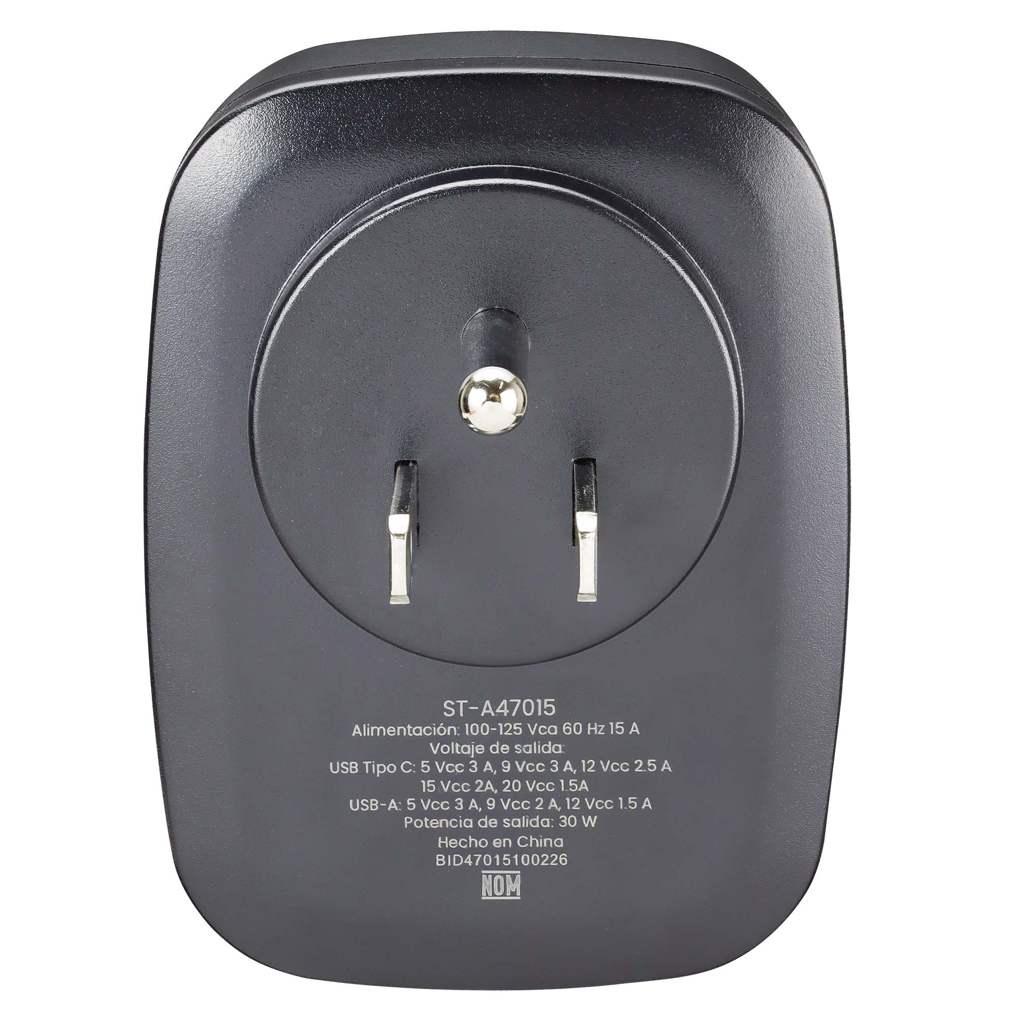 Contacto pared STF GaN 30W USB y USB-C - Carga ultra rápida 5 dispositivos