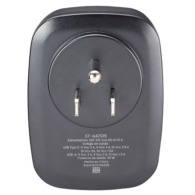 Contacto pared STF GaN 30W USB y USB-C - Carga ultra rápida 5 dispositivos