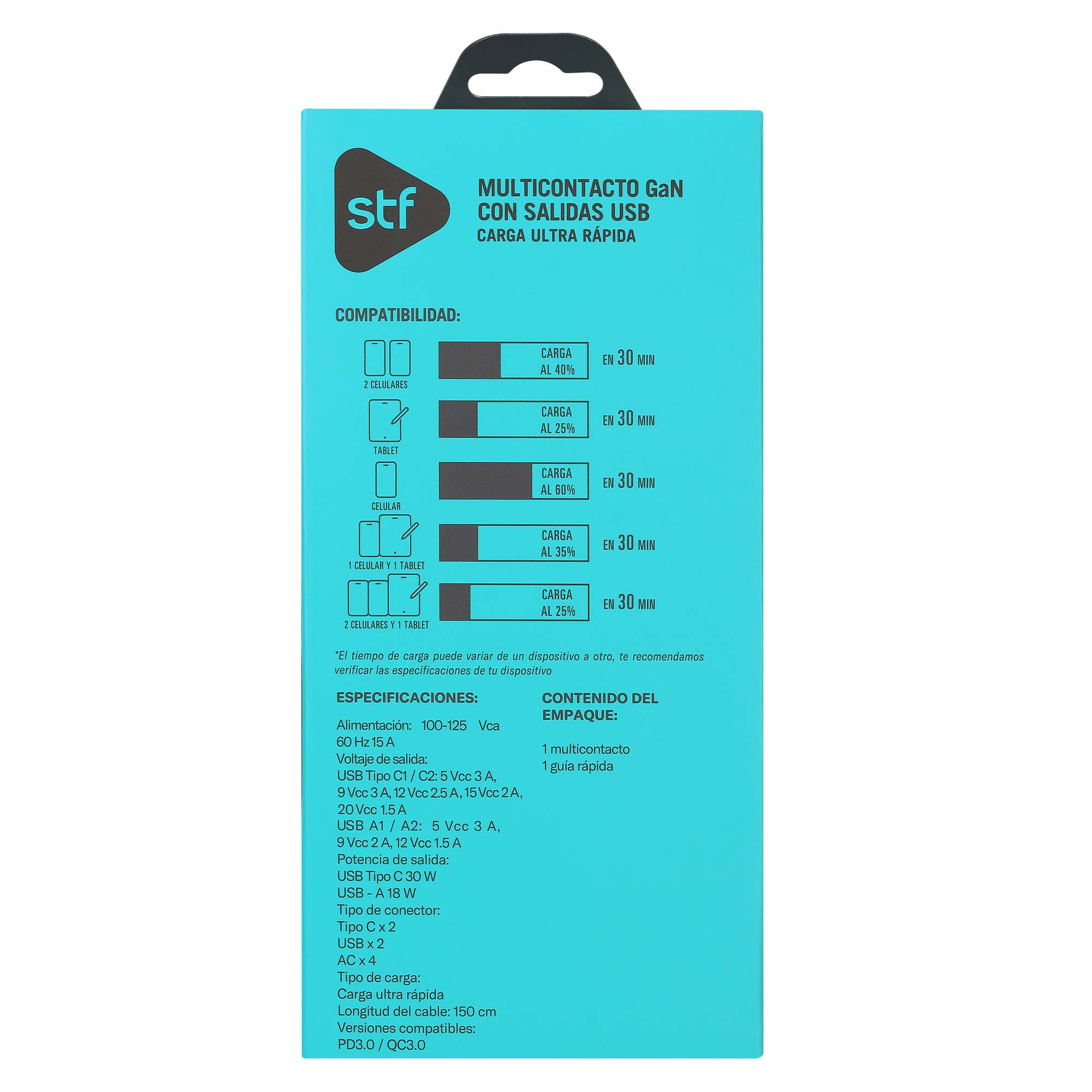Multicontacto con extensión eléctrica STF GaN 30W USB y USB-C | Carga ultra rápida