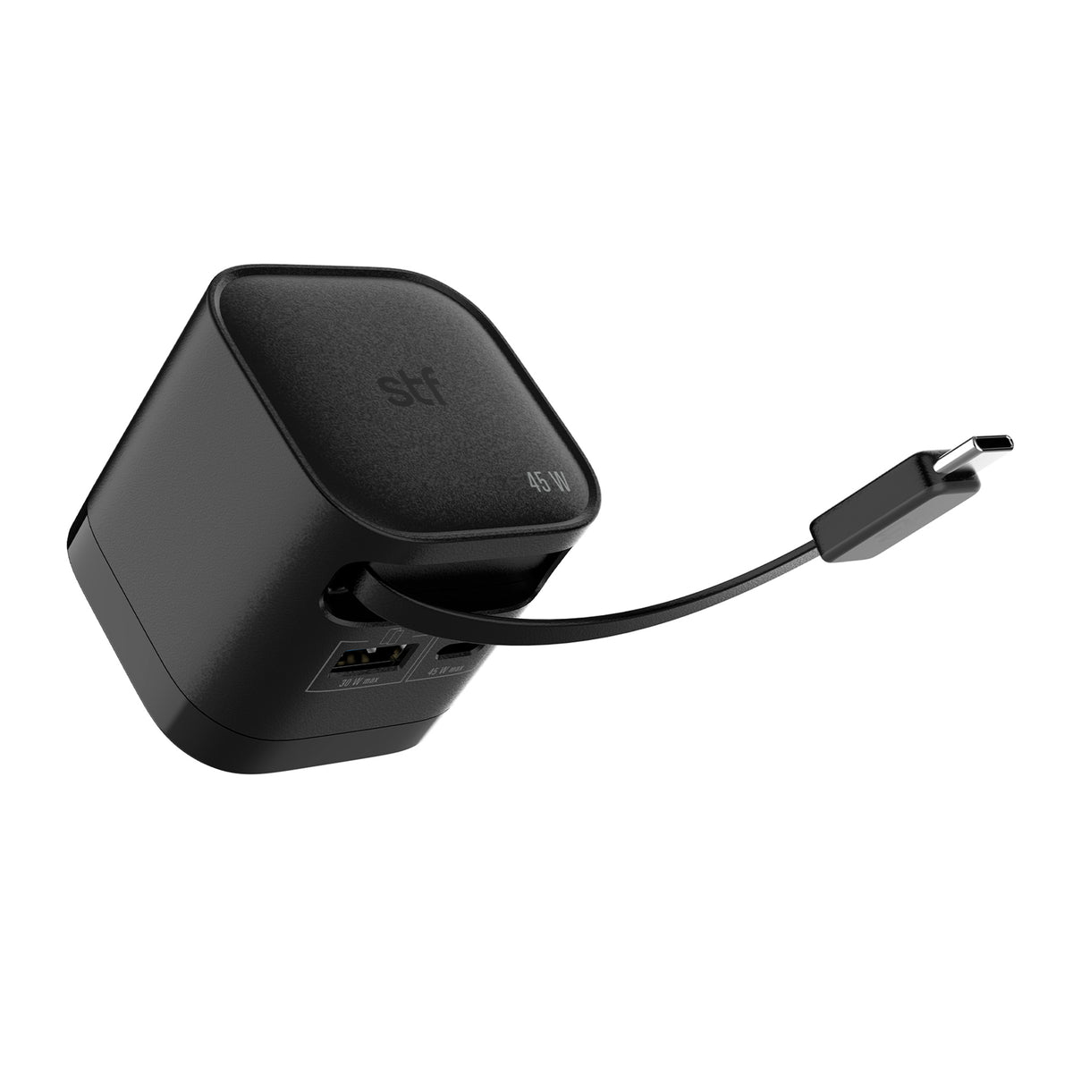 Cargador rápido Retráctil STF 45W, Tecnología GaN, Cable Tipo C