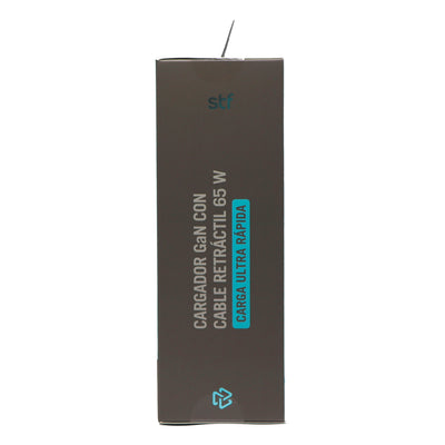 Cargador Ultra Rápido Retráctil STF 65W, Tecnología GaN, Tipo C