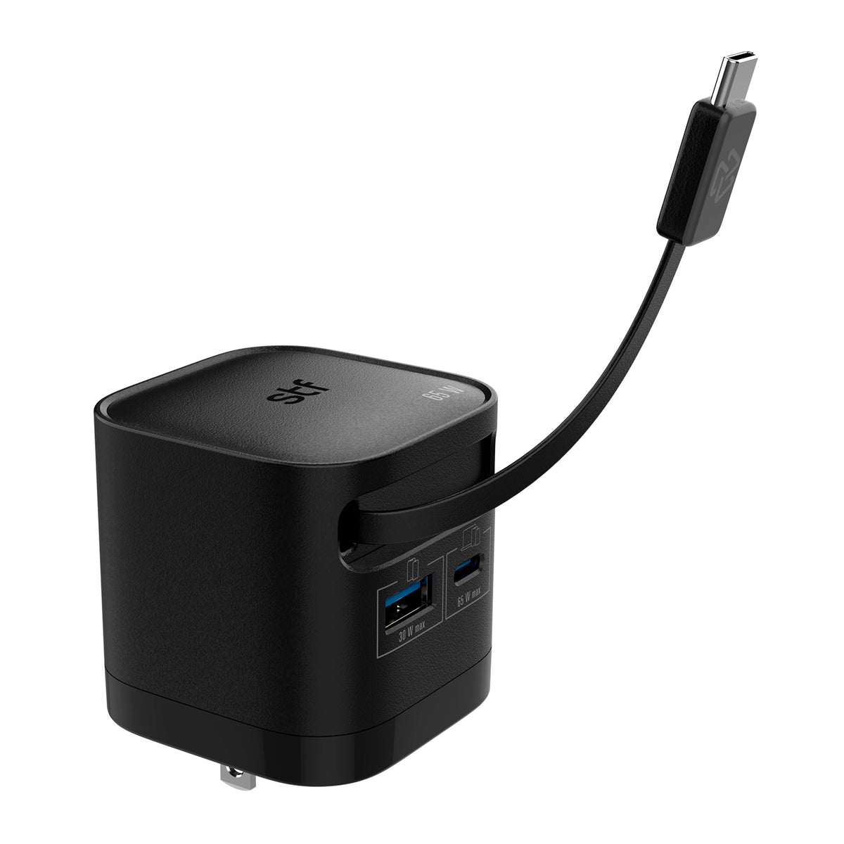 Cargador Ultra Rápido Retráctil STF 65W, Tecnología GaN, Tipo C