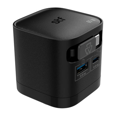 Cargador Ultra Rápido Retráctil STF 65W, Tecnología GaN, Tipo C