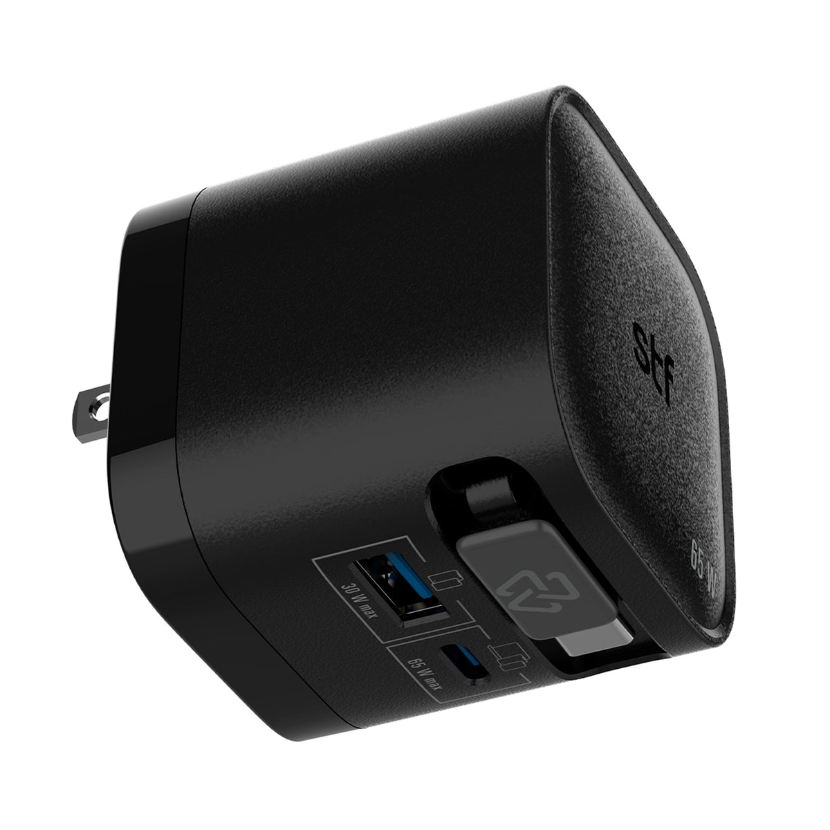 Cargador Ultra Rápido Retráctil STF 65W, Tecnología GaN, Tipo C