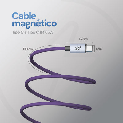 Cable Magnético Tipo C a Tipo C STF Carga Rápida, 65W, Transferencia de datos, Morado